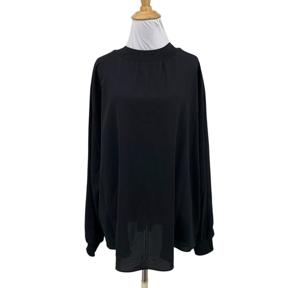 Alfani Blouse Womens XL Extra Large Black Mock Neck Long Sleeve Zipper Back - Picture 1 of 13